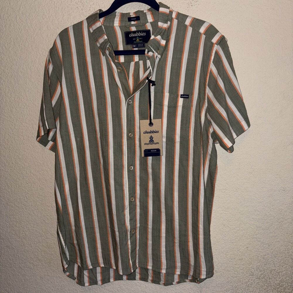 New Chubbies Slub Poplin Friday Shirt Men Medium Date Club Striped resort preppy